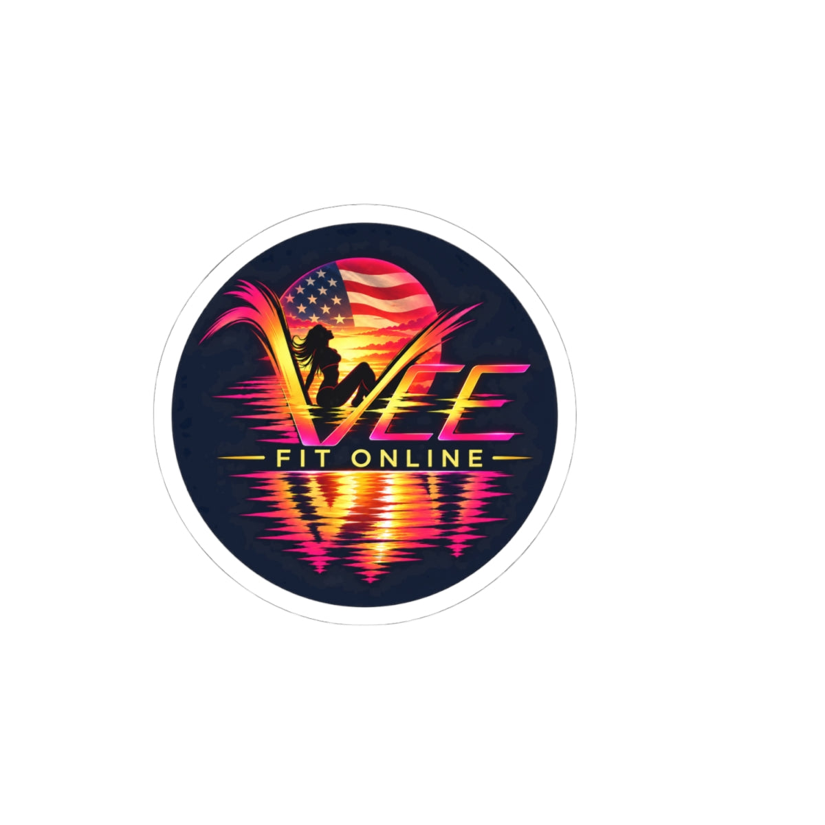VEE Fit Online Retro Sunset Kiss-Cut Sticker — Fitness Logo Laptop Decal