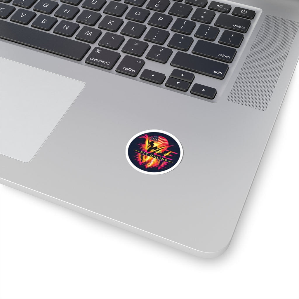 VEE Fit Online Retro Sunset Kiss-Cut Sticker — Fitness Logo Laptop Decal