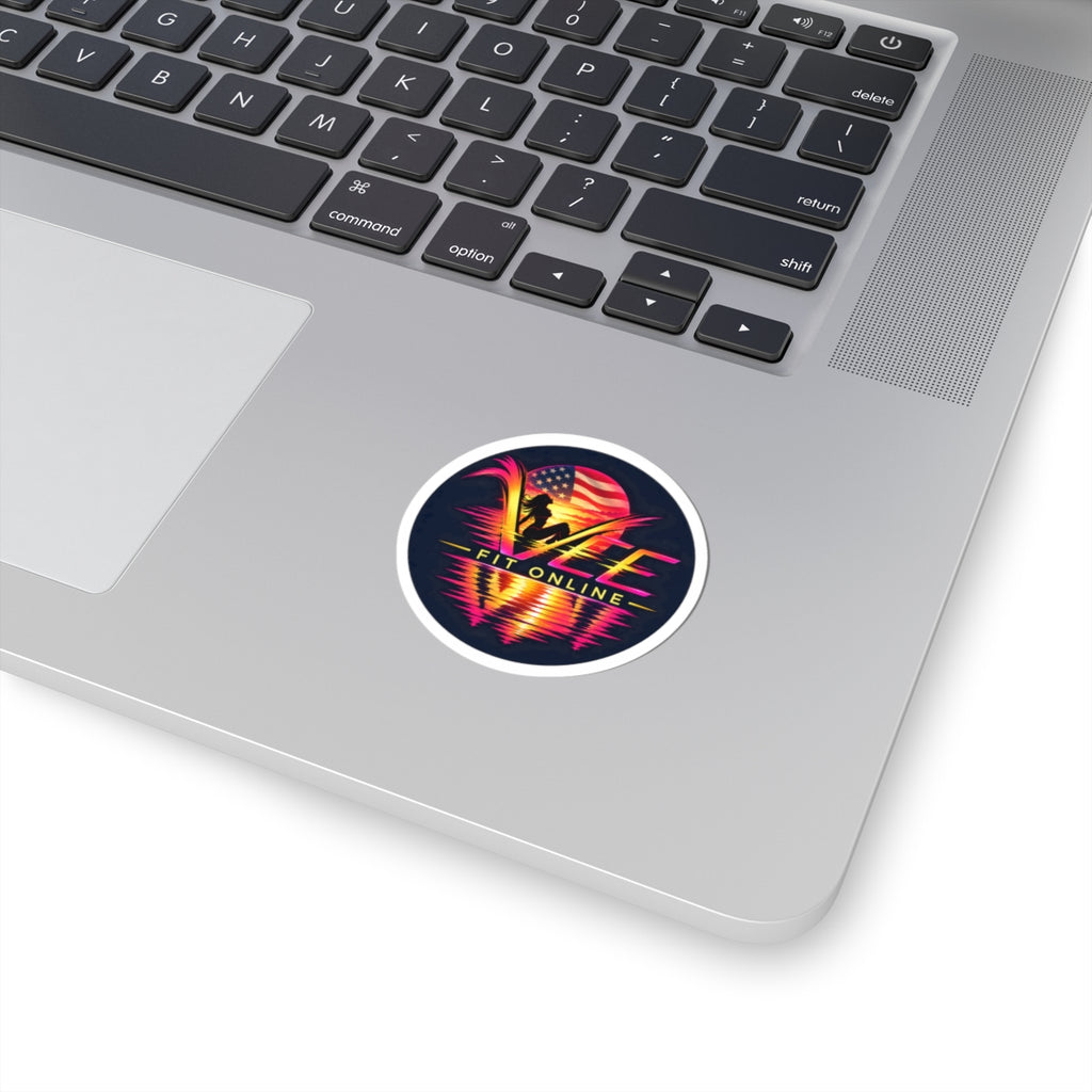 VEE Fit Online Retro Sunset Kiss-Cut Sticker — Fitness Logo Laptop Decal
